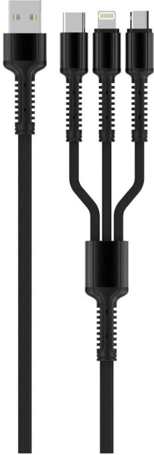 Ldnio Braided USB to Lightning / Type-C / micro USB Cable Μαύρο 1.2m (LC93)*