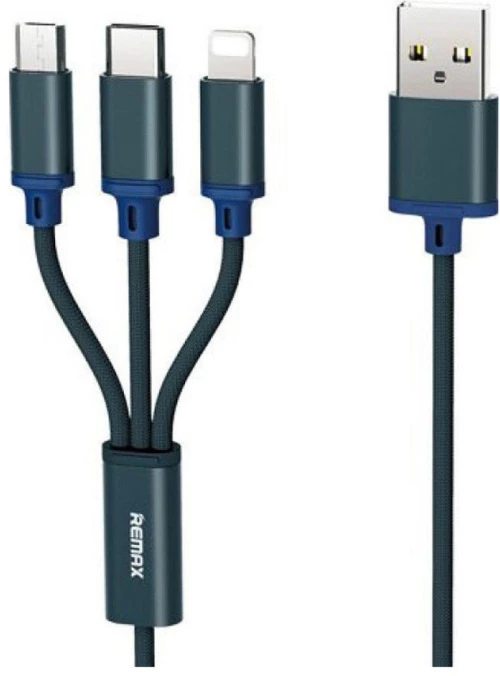Remax Braided USB to Lightning / Type-C / micro USB Cable 1.15m Gition blue*