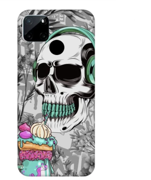 Glossy Skull Custom Silicone case Θήκη για Realme C21 white