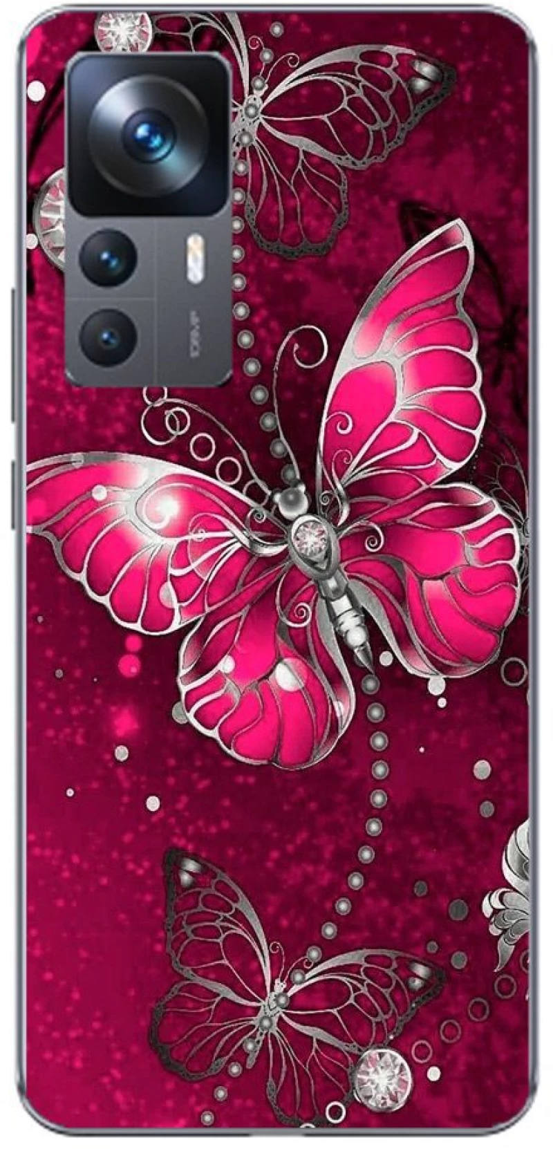 Butterfly Silicone case θήκη για Xiaomi 12 T 5G fuchsia