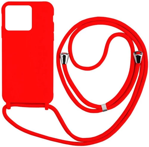 Cord Silicone back cover Case με κορδόνι Θήκη για Iphone 15 Pro Max red