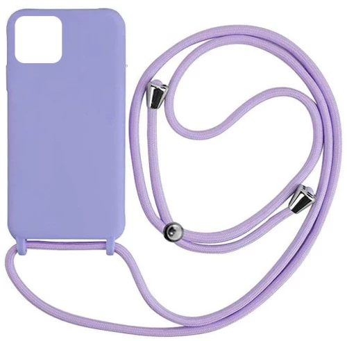 Cord Silicone back cover Case με κορδόνι Θήκη για Iphone 15 purple