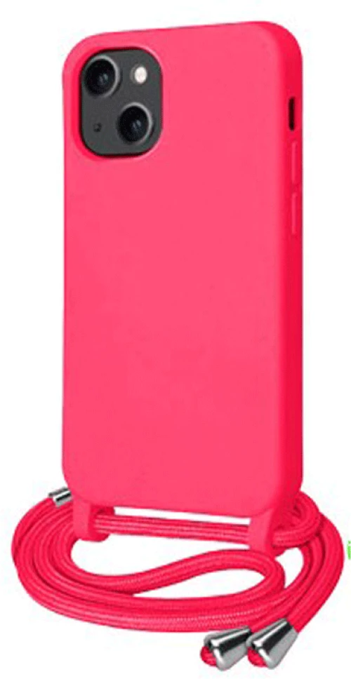 Cord Silicone back cover Case με κορδόνι Θήκη για Iphone 16 fuchsia
