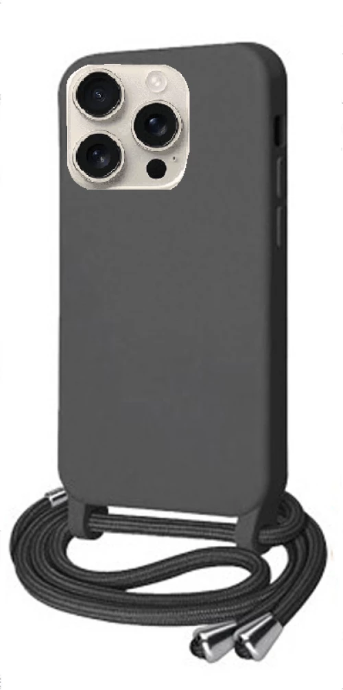 Cord Silicone back cover Case με κορδόνι Θήκη για Iphone 16 pro black