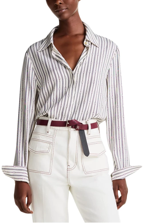 TOMMY HILFIGER FLUID LONGSLEEVE REGULAR FIT SHIRT WOMEN TOMMY HILFIGER ΕΚΡΟΥ- ΜΠΛΕ (WW0WW44036-0K4)