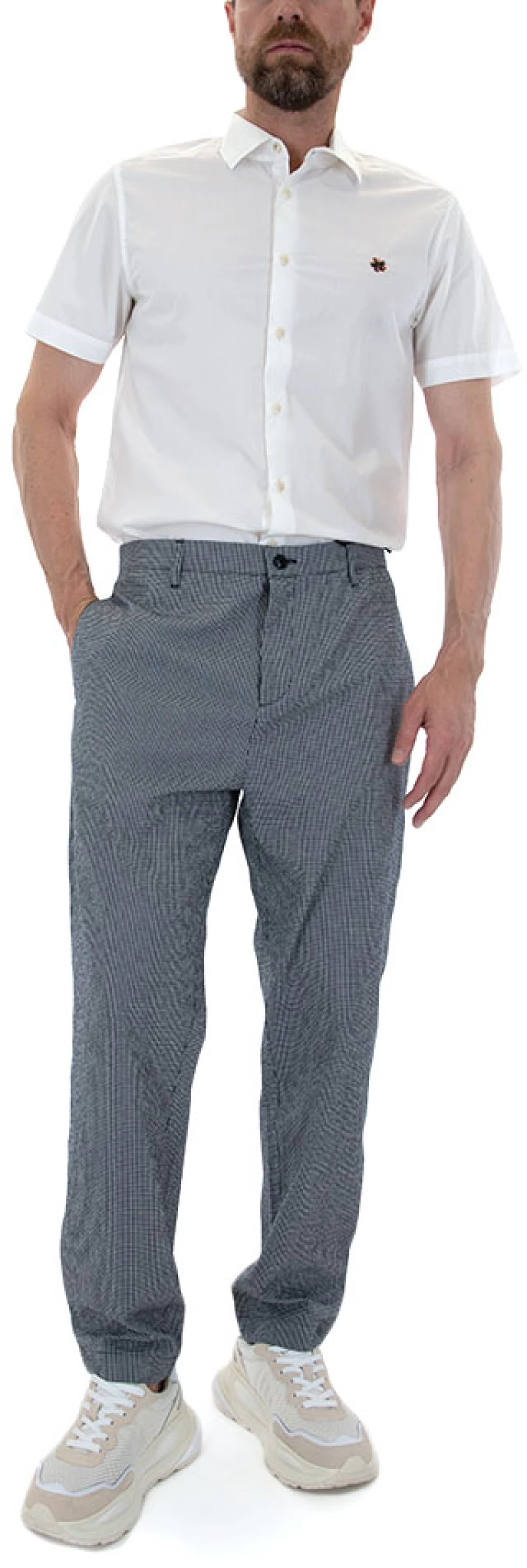 TED BAKER PREES SEARSUCKER TAPERED FIT PANTS MEN TED BAKER ΛΕΥΚΟ- ΜΑΥΡΟ (256708-BLACK-R)