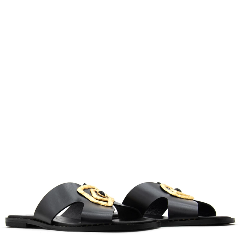KOTRIS LEATHER FLAT SANDALS WOMEN KOTRIS ΜΑΥΡΟ (KTRS-04-580-Δ-BLACK-L)