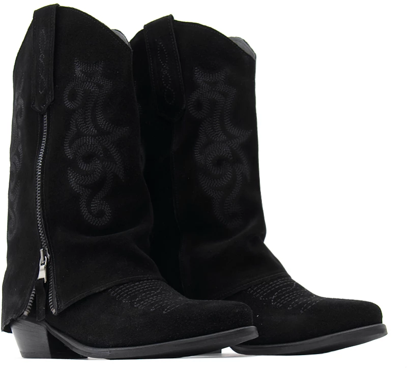 ONCE SUEDE LEATHER MID HEEL ANKLE BOOTS WOMEN ONCE ΜΑΥΡΟ (NC-597-50-NERO-S)