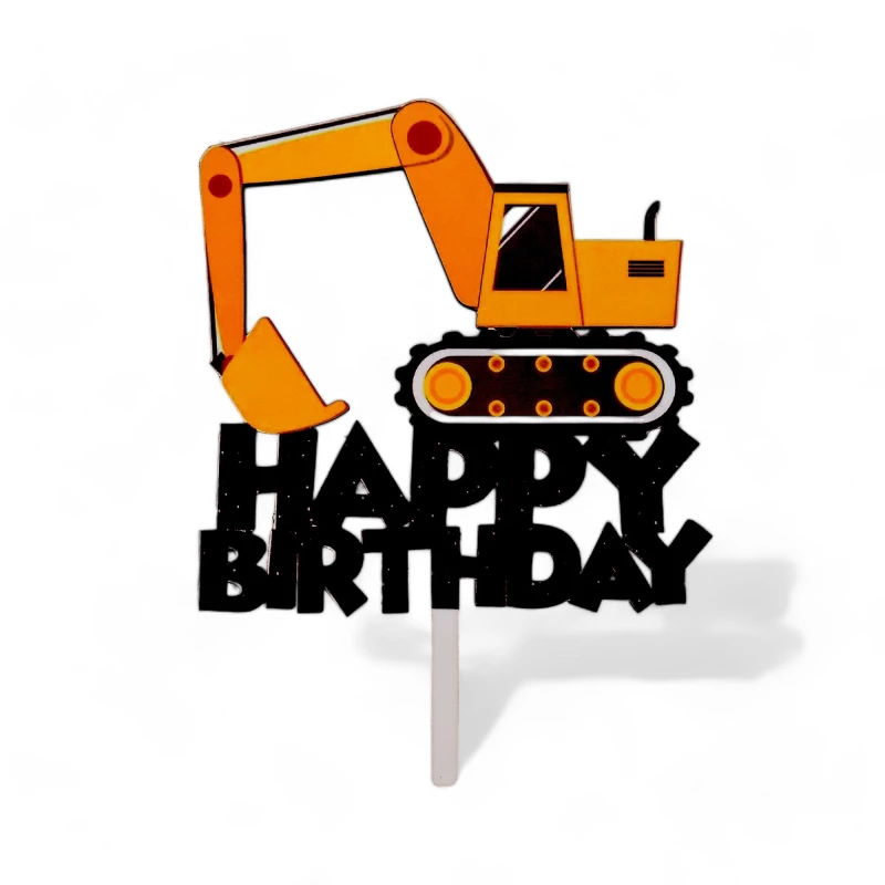 Cake Topper Happy Birthday Εκσκαφέας Εκτύπωση σε Plexi Glass
