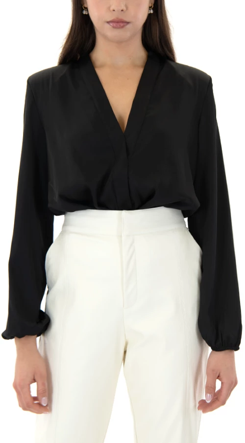 MY T WEARABLES SATIN V NECK LONGSLEEVE BODYSUIT WOMEN MY T WEARABLES ΜΑΥΡΟ (W25T9174-BLACK)