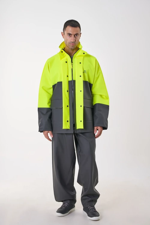 Anorak Αδιάβροχο Κοστούμι Με Διχρωμία Road® long- Φθορίζον Κίτρινο-Μαύρο