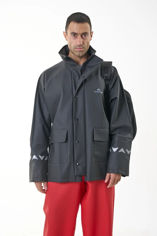 Anorak Αδιάβροχο Σακάκι με Ανακλαστικό Street® R long- Μαύρο