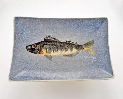 Πιάτο Παραλληλόγραμμο Κεραμικό Χειροποίητο Λαβράκι Μπλε - 26cm