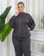 SINDY γυναικεία φούτερ ζακέτα με φερμουάρ γκρι (BIGSIZE) 5% ελασταν, 95% pes