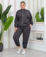 SINDY γυναικεία φούτερ ζακέτα με φερμουάρ γκρι (BIGSIZE) 5% ελασταν, 95% pes