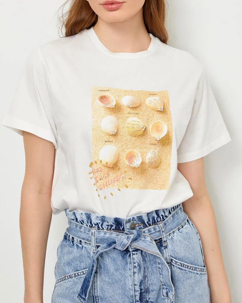 Γυναικείο t-shirt με κοχύλια 100% βαμβακέρο