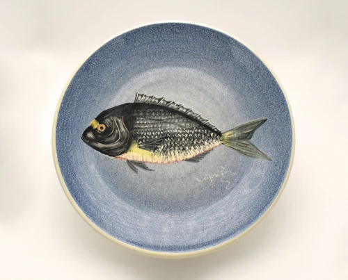 Πιάτο Κεραμικό Χειροποίητο Τσιπούρα Μπλε - 22cm