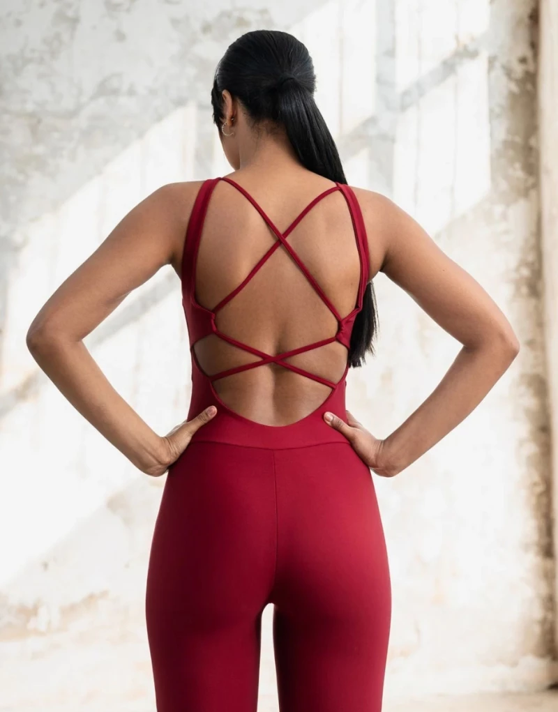 Cross Striped Jumpsuit Push-Up και Σμίλευσης Lismina 2402 Red Wine
