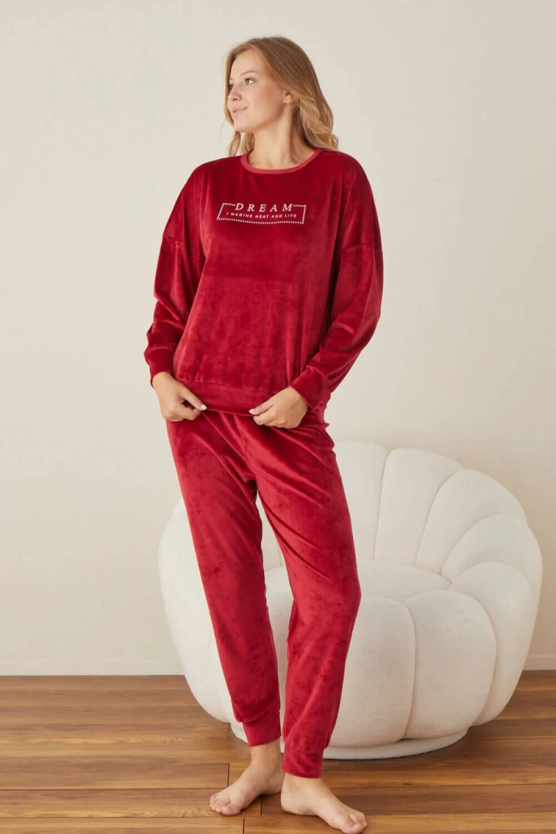Πιτζάμα Γυναικεία Homewear Βελουτέ W03015 - ΚΟΚΚΙΝΟ