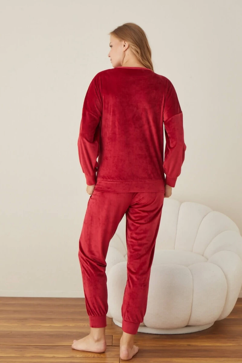 Πιτζάμα Γυναικεία Homewear Βελουτέ W03015 - ΚΟΚΚΙΝΟ