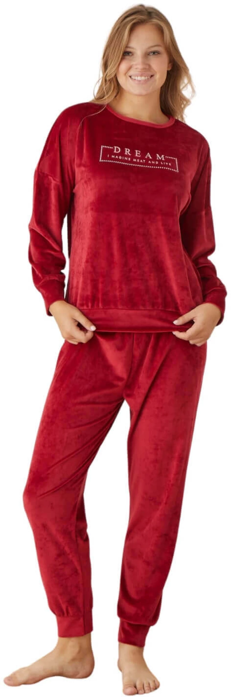 Πιτζάμα Γυναικεία Homewear Βελουτέ W03015 - ΚΟΚΚΙΝΟ