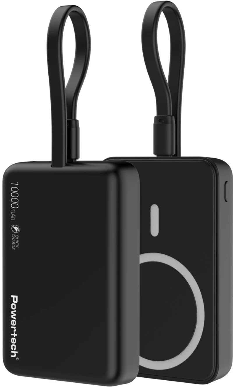 POWERTECH power bank PT-1376 με καλώδιο  10000mah  magnetic wireless  20W  μαύρο