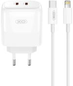 XO L140 GaN NITRIDE ΦΟΡΤΙΣΤΗΣ 35W USB-C   2 ΘΥΡΕΣ  ΜΕ ΚΑΛΩΔΙΟ LIGHTNING  ΛΕΥΚΟΣ