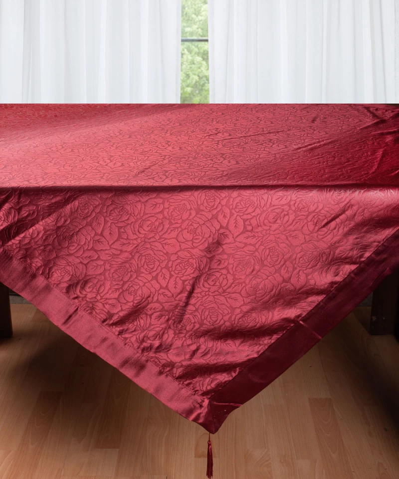 Σατέν τραπεζομάντηλο 2009 λουλούδι (160cm x 220cm) μπορντώ - -
