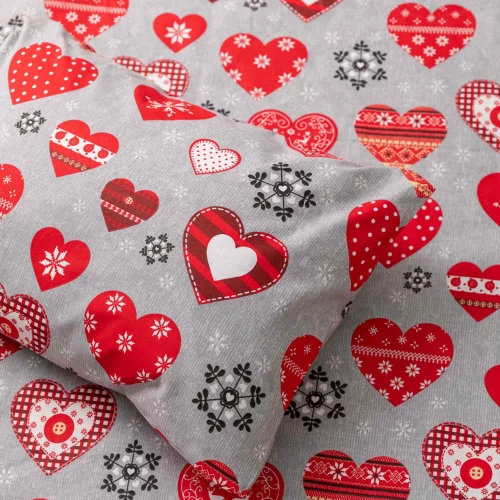 Σεντόνι Σετ 2ΤΜΧ Χριστουγεννιάτικο Καρδιές Μονό Γκρι 160 x 240 cm + 50 x 70 cm
