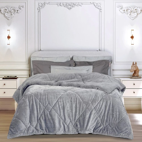 Κουβερτοπάπλωμα Υπέρδιπλο (220X240) Ribb Light Grey - MCDECOR - -