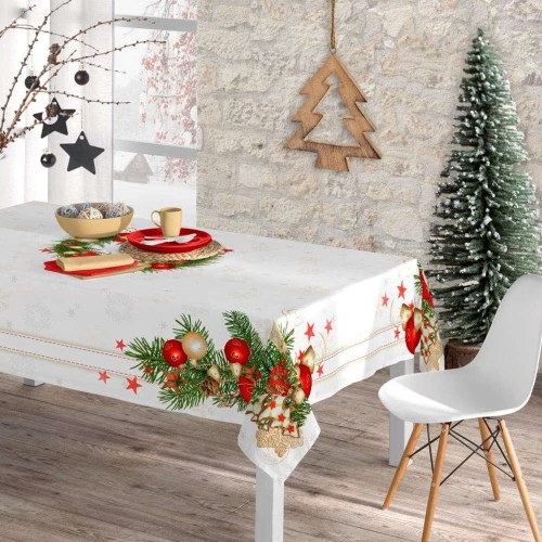 Τραπεζομάντηλο Χριστουγεννιάτικο Xmas Bells 140 x 180 Εκρού 140 x 180 cm