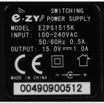 EZPS1515K, 15v 1.0A Power Supply Wallplug UK type
