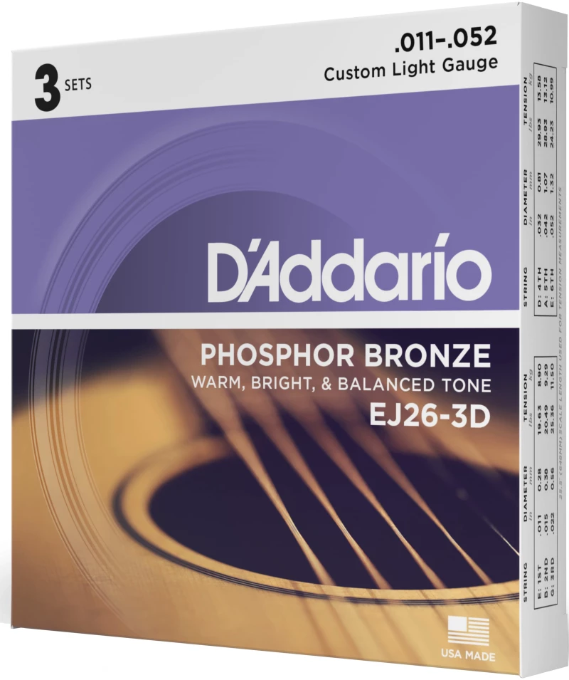 Daddario EJ26 Phosphor Bronze - 11-52, 3-Pack