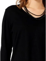 ANNA RAXEVSKY Γυναικεία μαύρη πλεκτή ριπ μπλούζα B24211 BLACK