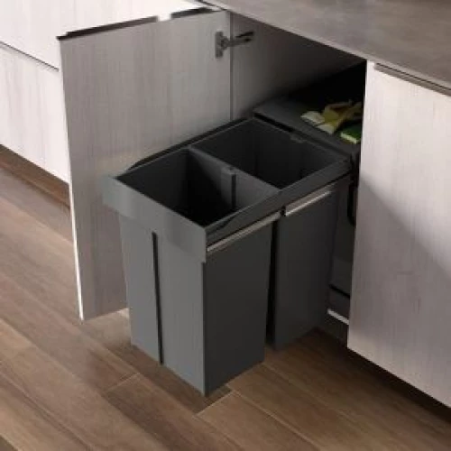 Gollinucci Δοχείο Απορριμμάτων Συρόμενο Σετ 2x14lt Γκρι Για Κ300mm Line 222