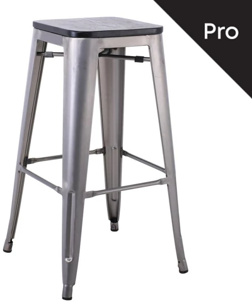 WOODWELL Ε5190W,6ΒRELIX Wood Σκαμπό Bar-Pro, Απόχρωση Metal με Διακοσμητική Σκουριά, Απόχρωση Ξύλου Μαύρο 43x43 H.76cm Ε5190W,6Β