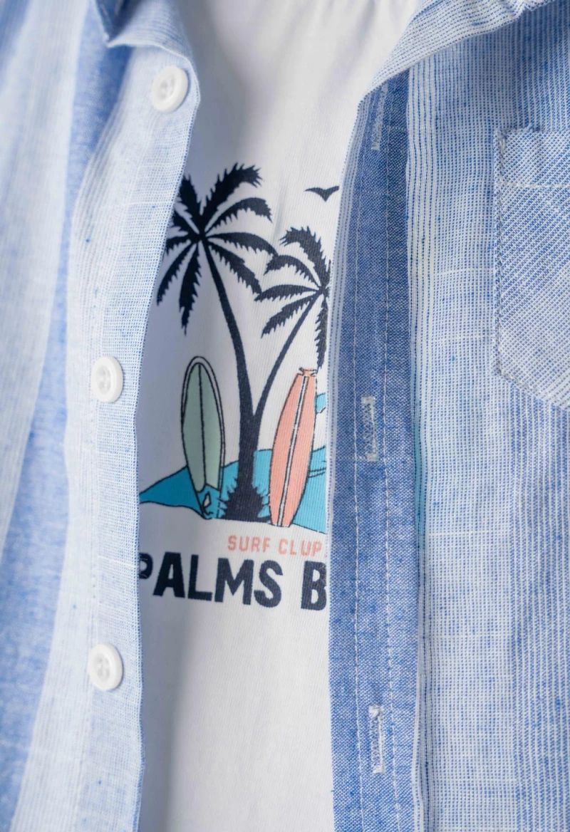 Σετ με τζιν βερμούδα βρεφικό αγόρι 4τμχ. "Palms beach" γαλάζιο