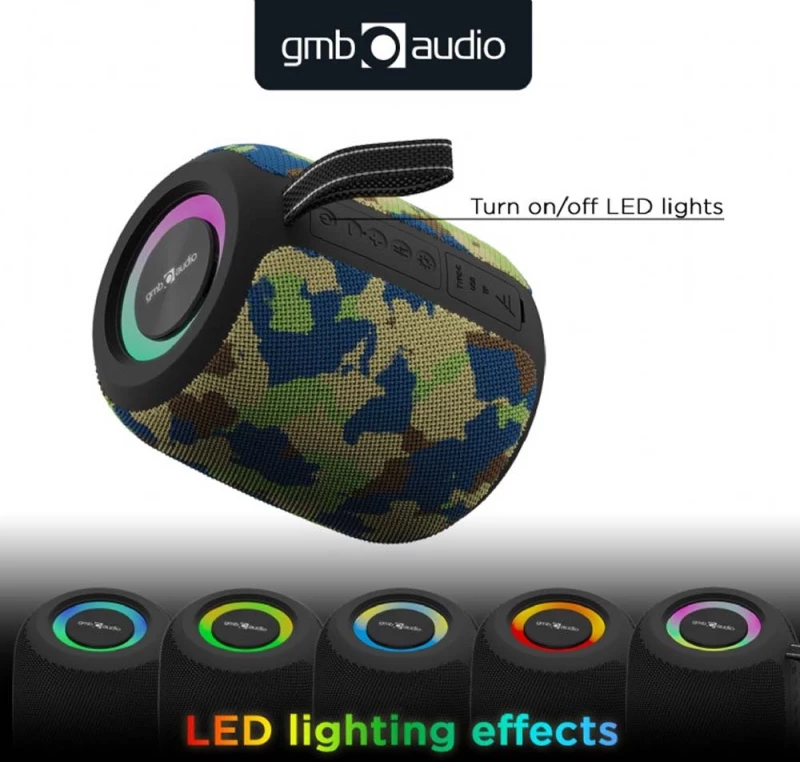 GEMBIRD PORTABLE BT PARTY SPEAKER WITH RGB LED LIGHT EFFECT CAMO