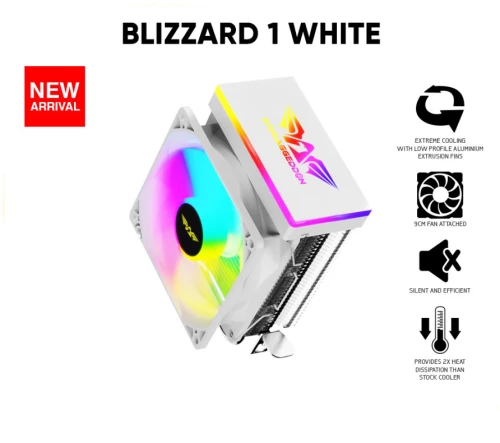 ARMAGGEDDON RGB SILENT 9CM CPU COOLING FAN 2 HEAT PIPES WHITE