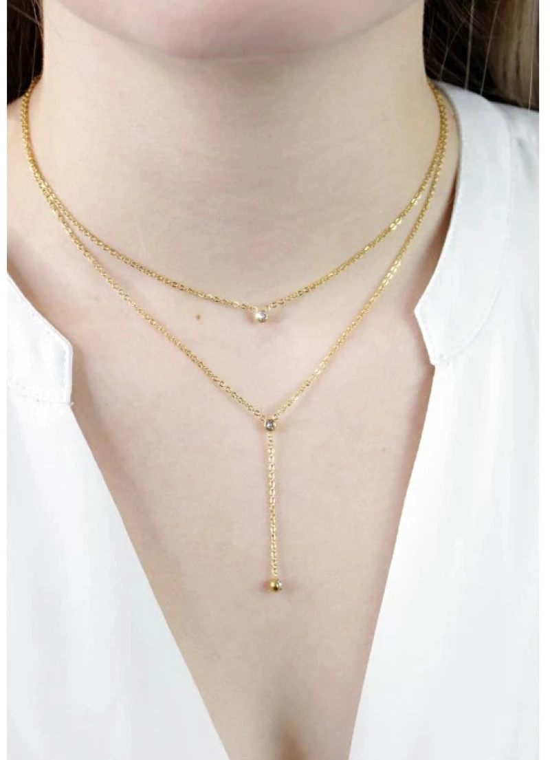 Ατσάλινο κολιέ με κρύσταλλα Swarovski επιχρυσωμένο (J1036)