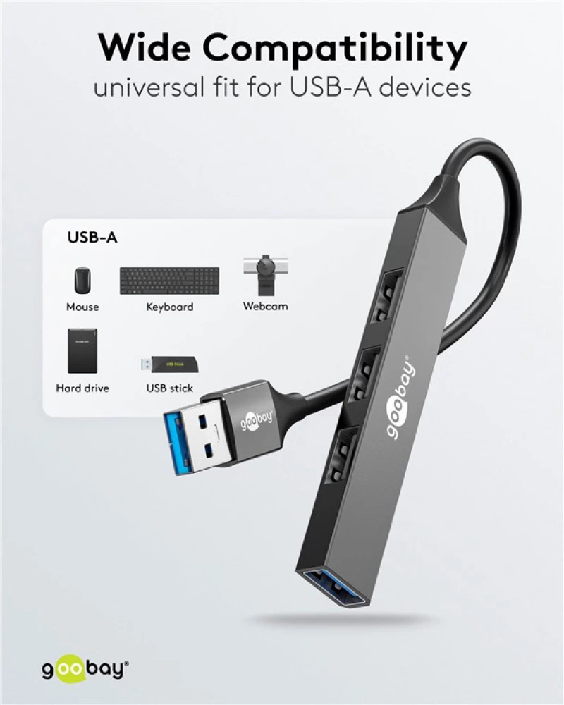 GOOBAY USB hub 74456, 4x θυρών, USB 3.2, 5Gbps, USB σύνδεση, γκρι