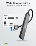 GOOBAY USB hub 74456, 4x θυρών, USB 3.2, 5Gbps, USB σύνδεση, γκρι