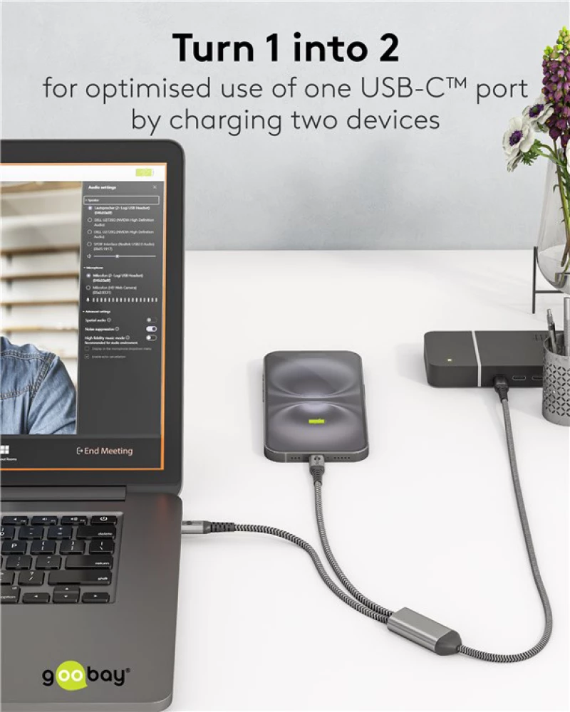 GOOBAY καλώδιο USB-C σε 2x USB-C 75739, 60W, 480Mbps, 1.5m, γκρι