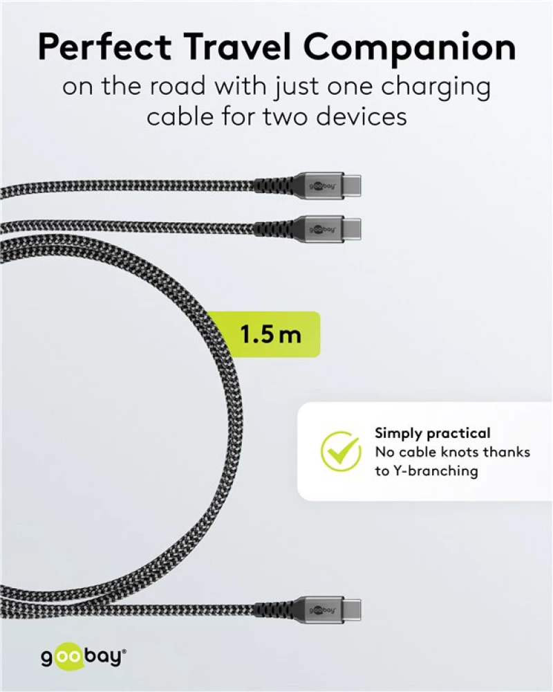 GOOBAY καλώδιο USB-C σε 2x USB-C 75739, 60W, 480Mbps, 1.5m, γκρι