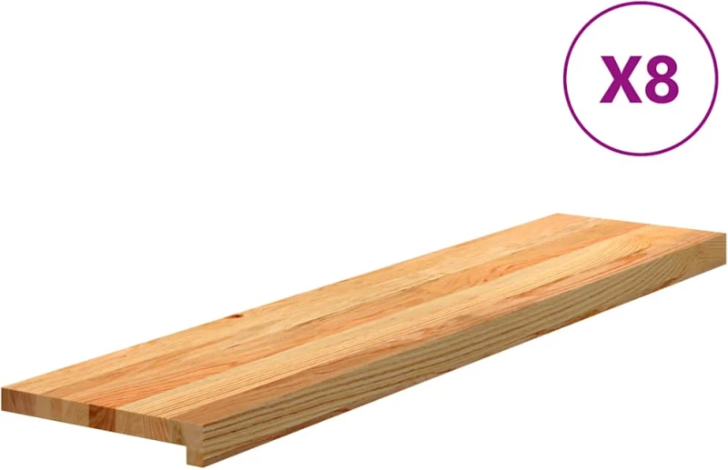 vidaXL Πατάκια Σκάλας 8 τεμ. Ανοιχτό Καφέ 110x30x2 cm Ξύλο Δρυός