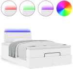 vidaXL Οθωμανικό κρεβάτι με στρώματα & LEDs Καθαρό λευκό Faux Leather