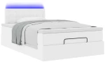 vidaXL Οθωμανικό κρεβάτι με στρώματα & LEDs Καθαρό λευκό Faux Leather