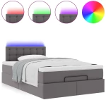 vidaXL Οθωμανικό κρεβάτι με στρώματα & LEDs Γκρι Faux Leather