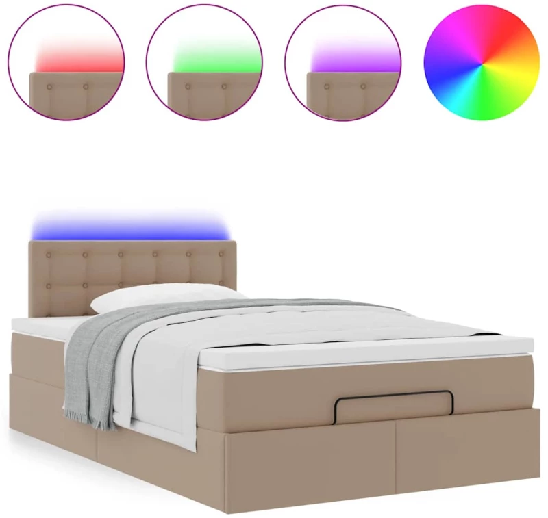 vidaXL Οθωμανικό κρεβάτι με στρώματα & LEDs Cappuccino Faux Leather