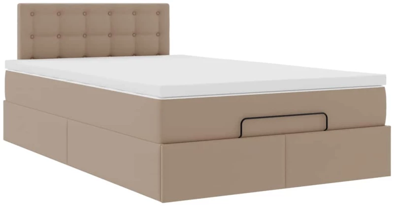 vidaXL Οθωμανικό κρεβάτι με στρώματα & LEDs Cappuccino Faux Leather